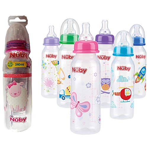 Nuby ID1486 Botella Impresa con Cuello Estándar, 240 ml, Multicolor