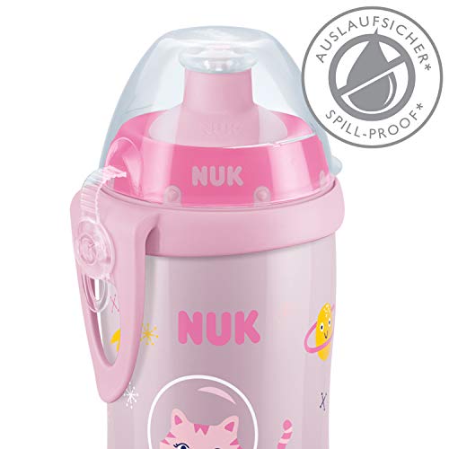 NUK Junior Cup taza aprendizaje, boquilla retráctil con clip y tapa protectora, sin-BPA, 300 ml, rosa