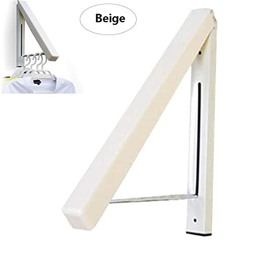 Nuluxi Abatible Percha Ropa Organizador Colgador de Ropa Abatible para Tendedero Perchero de Pared Plegable Abatible Aluminio Espacios Pequeños,Cuartos de Baño o Terraza (Beige,1Piezas)