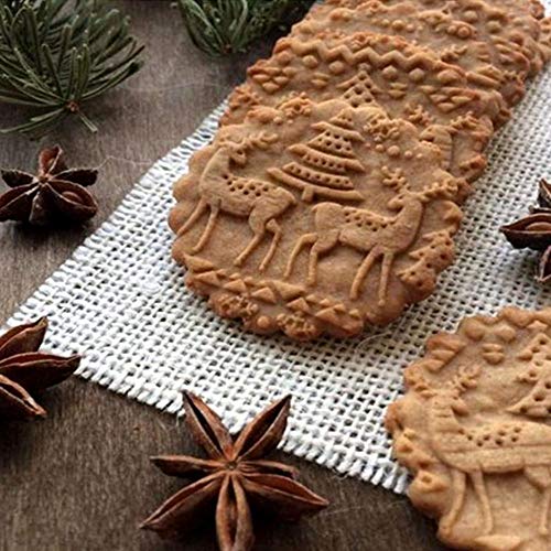 nuluxi Navidad Grabado Rodillos de Amasar en Madera Rodillos para Decoración de Pasteles en Relieve Rodillo de Madera de 3D Patrón de Navidad para Galletas Pastel Repostería y Fondant (Alce)