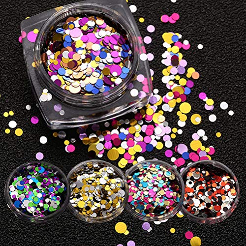 NUOBESTY Nail Chunky Glitter Circle Confetti Glitter Powder Sequins para uñas faciales y capilares (12 Colores, Circle-Mix)