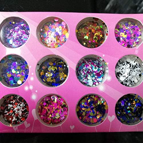 NUOBESTY Nail Chunky Glitter Circle Confetti Glitter Powder Sequins para uñas faciales y capilares (12 Colores, Circle-Mix)