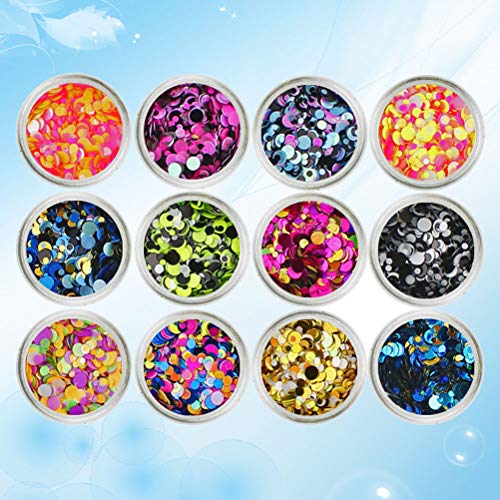 NUOBESTY Nail Chunky Glitter Circle Confetti Glitter Powder Sequins para uñas faciales y capilares (12 Colores, Circle-Mix)