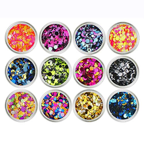 NUOBESTY Nail Chunky Glitter Circle Confetti Glitter Powder Sequins para uñas faciales y capilares (12 Colores, Circle-Mix)