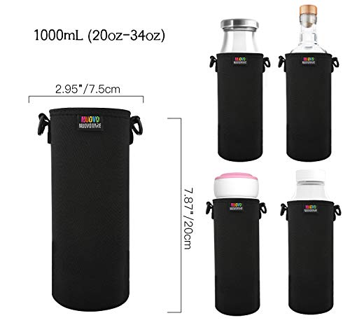 Nuovoware Bolso Térmica de Botella de Agua Portátil de Neopreno, a Prueba de Caída y Golpes, Funda Protecdora Impermeable de Cantimplora al Aire Libre con Correa de Hombro - Negro