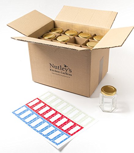 Nutley's - Juego de tarros de Cristal hexagonales (24 Unidades, 190 ml, Incluye 24 Etiquetas)