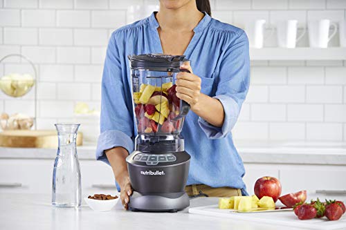 Nutribullet NBF-28500-1007DG - Batidora combo 1.000 W, 1.6 litros y extractor de nutrientes en uno, recetario en español, 2 velocidades, función pulse, función extracción, gris oscuro