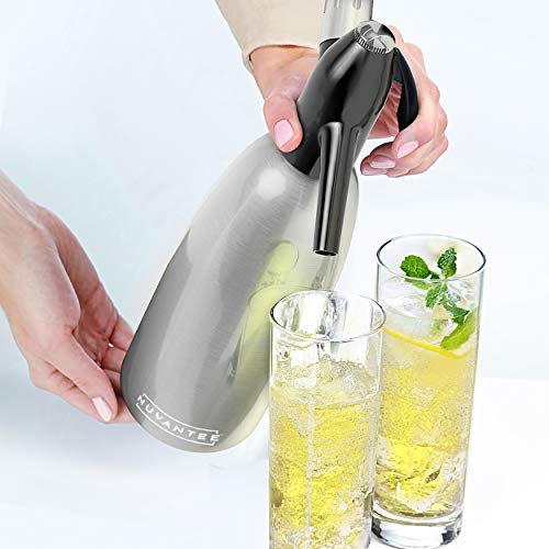 Nuvantee Sifón de Soda – Ultimate Sparkling Soda Maker – Aluminio – 1 Litro – Con recetas de cóctel gratis