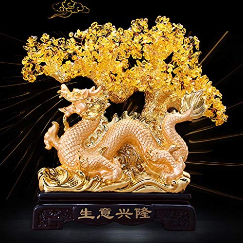 NYKK Ornamento de Escritorio Dragón Feng Shui Citrino árbol del Dinero Grifo de Cristal del árbol de Fortuna China Crystal Árbol Regalo artesanías decoración