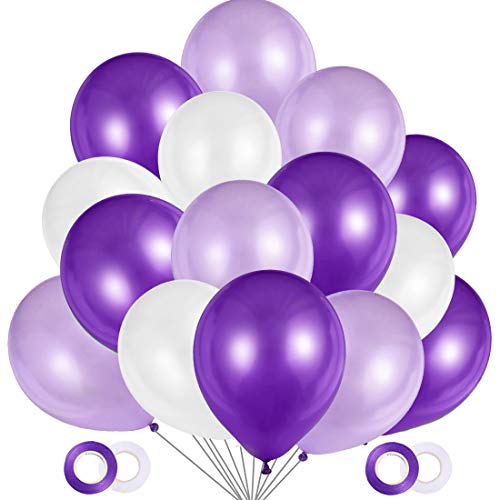 O-Kinee Globos Morados y Bancos, 100 Globos Helio Morados Perlados 30 cm para Boda Cumpleaños Bautizo Comunion Niña 18 Año Fiesta