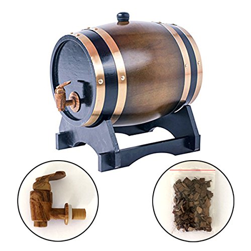 Oak Aging Barrices Dispensador de barril de whisky de 1,5 L para el hogar, cubo de vino y whisky, barril para vino, licor, cerveza y licor marrón (con chips de roble horneado)