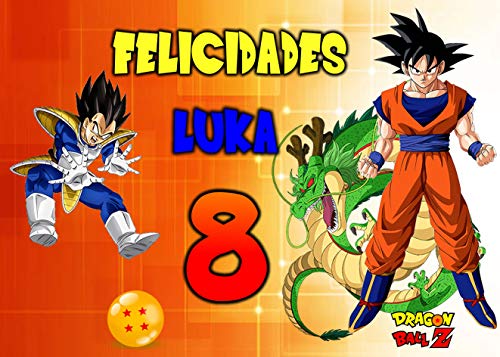 OBLEA de DRAGÓN Ball Z Personalizada con Nombre y Edad para Pastel o Tarta, Especial para cumpleaños, Medida Rectangular de 28x20cm