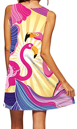 Ocean Plus Mujer Verano Flamenco Camisola Vestido De Playa Top Sin Mangas Trapecio O Corte En A Vestido Oeste (XXL (EU 42-44), Flamencos Dorados Brillantes)