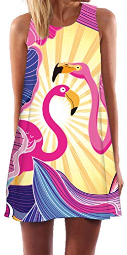 Ocean Plus Mujer Verano Flamenco Camisola Vestido De Playa Top Sin Mangas Trapecio O Corte En A Vestido Oeste (XXL (EU 42-44), Flamencos Dorados Brillantes)