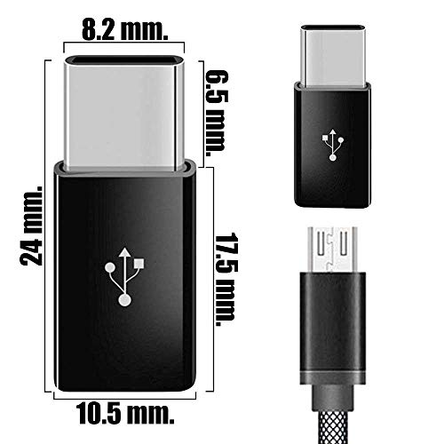 OcioDual Adaptador Micro USB 5 Pines Hembra a USB C Macho Carga y Datos para Samsung Galaxy S10/S9/S8 Xiaomi Redmi Note 7 Negro