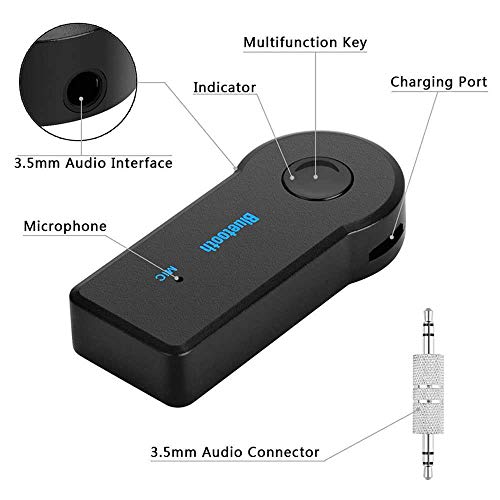 OcioDual Receptor de Audio Inalámbrico Bluetooth BT 3.0 Conector Aux Mini Jack 3.5mm Manos Libres Coche Batería Integrada Negro