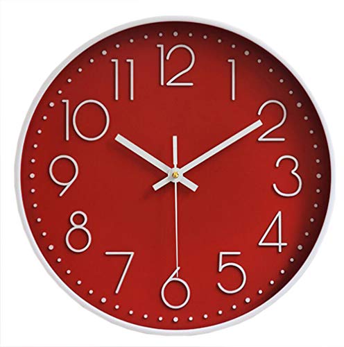 October Elf Reloj de Pared silencioso 30 cm Reloj sin tictac Reloj de Cuarzo con Pilas Redondo para Sala de Estar Dormitorios Oficina Cocinas Sala de Clase (Rojo)