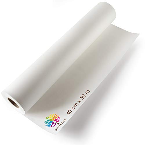 OfficeTree 50 m Rollo de Papel para dibujo 40 cm ancho - 50 g/qm Calidad premium - Blanco - Papel de dibujo para dibujo técnico