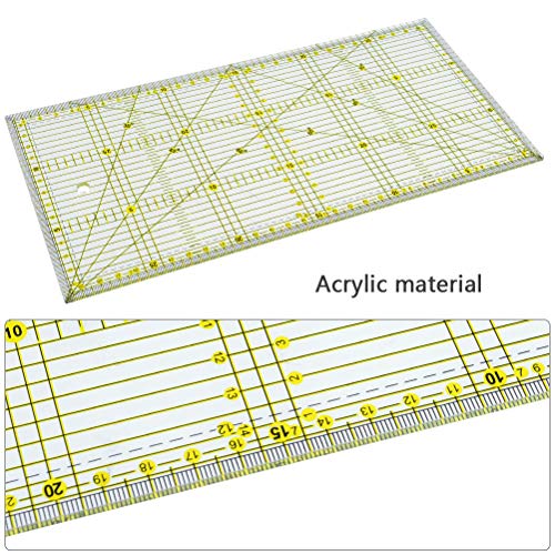 OFNMY Regla de Patchwork de Acolchado - Corte de acrílico cortada con líneas de cuadrícula de doble color patentadas para acolchar,coser y hacer manualidades con adhesivo antideslizante (30 x 15 cm)