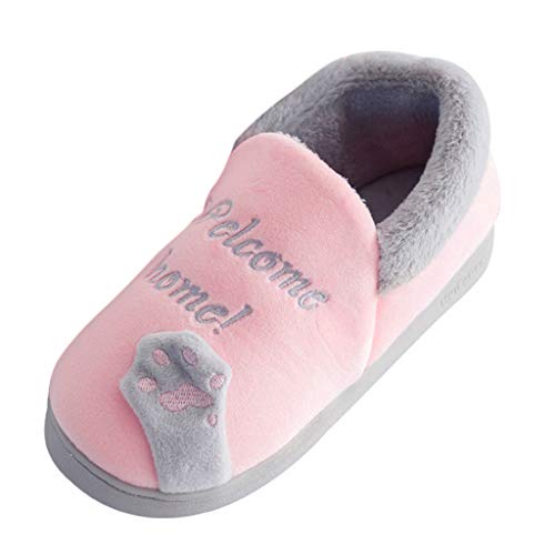 OHQ Zapatillas De Estar por Casa Mujer Invierno Dibujos Animados Gato Antideslizante CáLido Interior Dormitorio Zapatos De Piso (38-39, Rosado#2)