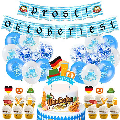 Oktoberfest - Juego de decoración de Oktoberfest, banderines bávaros, banderines y globos para decoración de fiesta alemana Oktoberfest