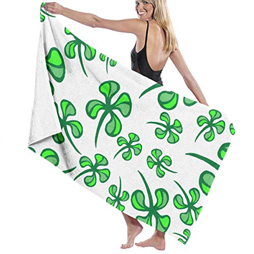 Olie Cam St Patrick S Day Seamless with Shamrock Clover Toalla de Playa, Toalla Absorbente de Secado rápido sin Arena para Viajes, Piscina, Exterior, 130 × 80