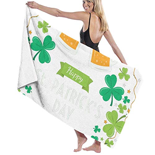 Olie Cam St. Patrick's Day Drnking Beer Beach Towel, Toalla súper Absorbente de Secado rápido, Toalla sin Arena para Viajes, Piscina, Exterior, 130 × 80