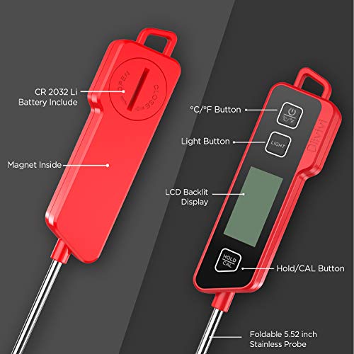 Olivivi Termómetro de Cocina Impermeable con Sonda Largo Termómetro alimentos Digital para Liquidos Barbacoa Carne Aceite Agua con Calibración