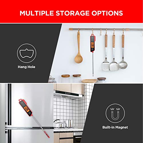 Olivivi Termómetro de Cocina Impermeable con Sonda Largo Termómetro alimentos Digital para Liquidos Barbacoa Carne Aceite Agua con Calibración