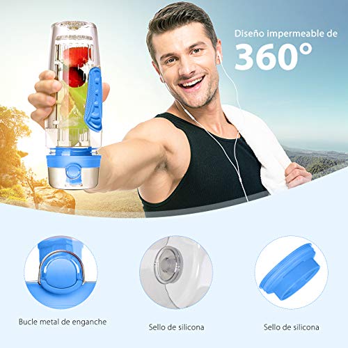 OMORC Botella Agua Deportiva, 1L Botella de Agua con Filtro Infusor de Fruta, sin BPA Reutilizable y Fitness para Niños, Oficina, Gimnasio, Yoga, Bici Incluye un Cepillo de Limpieza