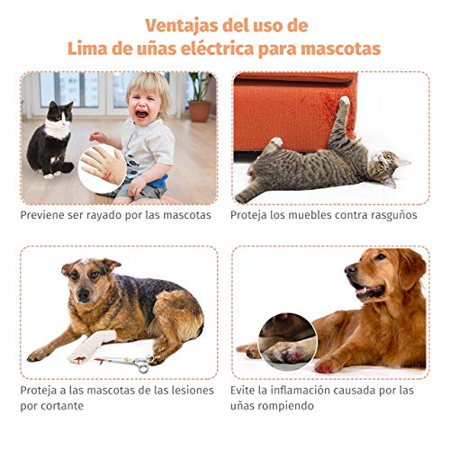 OMORC Lima de Uñas Eléctrica para Perros, 2 Ruedas de Molienda y 4 Puertos para Perros, Gatos. Amoladora del Clavo Recargable y Ultrasilenciosa para Recortar y Alisar Suavemente Uñas de Perros Gatos.