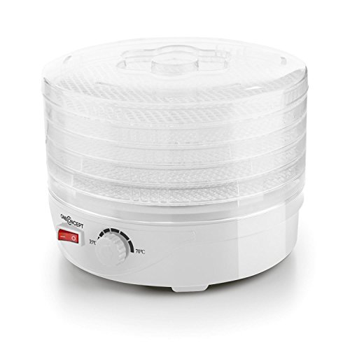 Oneconcept Bonsai Deshidratador Secador Blanco (250W, 4 bandejas, para Verduras, Frutas, Hierbas, Hongos, bandejas de Secado Lavables, distribución Uniforme de Aire)