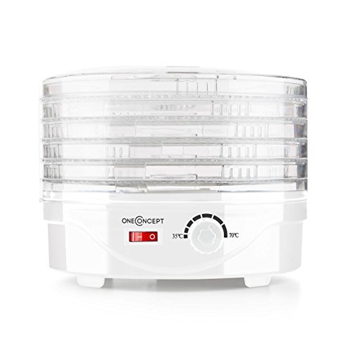 Oneconcept Bonsai Deshidratador Secador Blanco (250W, 4 bandejas, para Verduras, Frutas, Hierbas, Hongos, bandejas de Secado Lavables, distribución Uniforme de Aire)