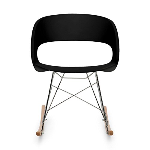 Oneconcept Travolta - Silla Mecedora, Cómodo Asiento de Carcasa, Retro, Estilo años 70 Comedor, Sala, Reposabrazos, Madera de Abedul, Elegante, Peso: Aprox. 5,3kg, Negro