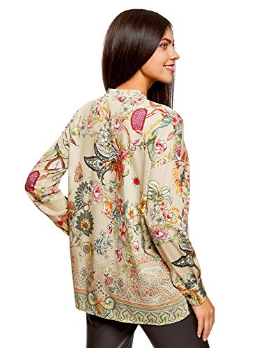 oodji Collection Mujer Blusa Ancha con Estampado Floral, Beige, ES 38 / S