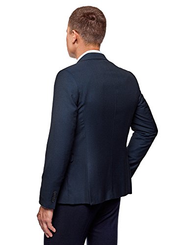 oodji Ultra Hombre Americana Entallada con Acabado en Contraste, Azul, 50