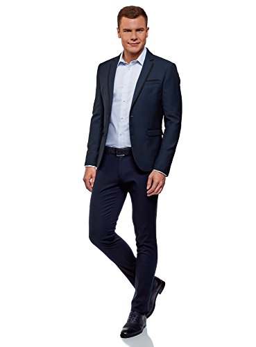 oodji Ultra Hombre Americana Entallada con Acabado en Contraste, Azul, 50