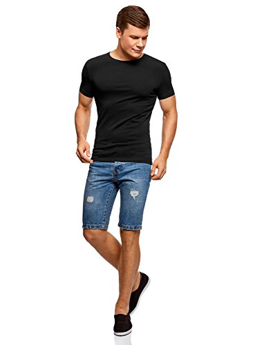 oodji Ultra Hombre Camiseta Básica (Pack de 2), Negro, M