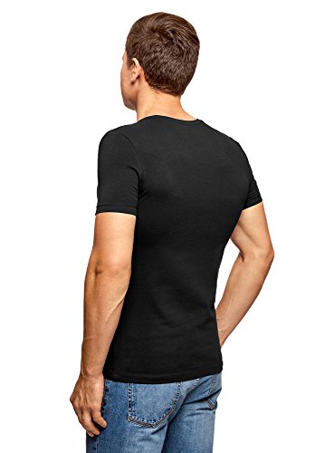 oodji Ultra Hombre Camiseta Básica (Pack de 2), Negro, M