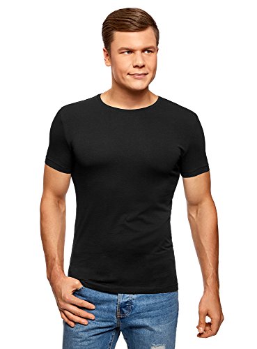 oodji Ultra Hombre Camiseta Básica (Pack de 2), Negro, M