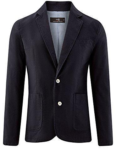 oodji Ultra Hombre Chaqueta Entallada con Bolsillos de Parche, Azul, 50