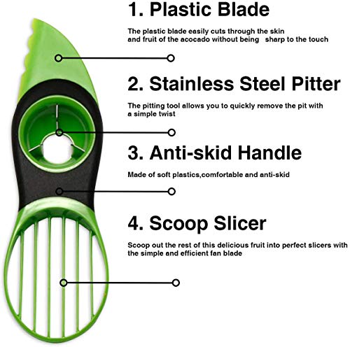 OOK Avocado Slicer, cortador 3 en 1 de aguacate con cojín de aguacate o funda de aguacate, herramienta de cocina perfecta multifuncional