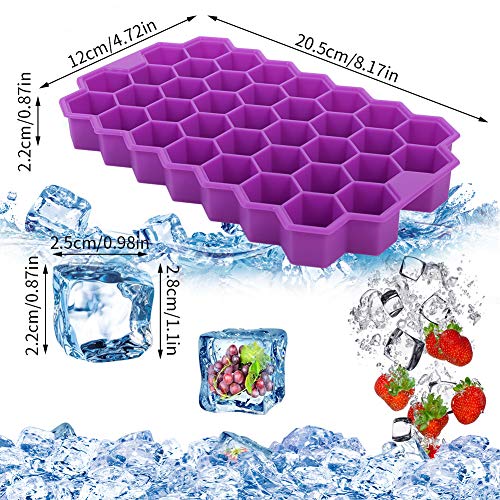 Opopark 2 Piezas Cubitos de Hielo Bandeja,Moldes de Silicona BPA para Hacer Hielo con Cubierta a Prueba de Desbordamiento, Verde y Morado