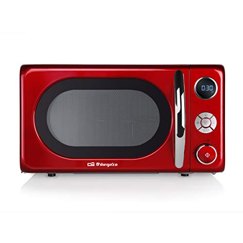 Orbegozo MIG2042 Microondas con Grill, 20 litros de Capacidad, 10 Niveles de Potencia, 8 menús automáticos preconfigurados, Sistema de cocción multifunción, Display Digital LED, 700 W, Acero, Rojo