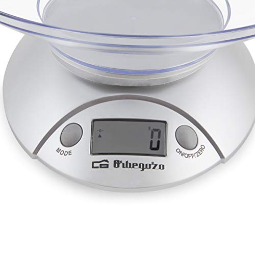 Orbegozo PC 1009 - Báscula de cocina, bol transparente, pantalla LCD, funciona con pilas, capacidad máx. 3 kilograms