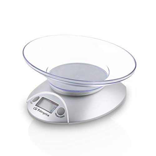 Orbegozo PC 1009 - Báscula de cocina, bol transparente, pantalla LCD, funciona con pilas, capacidad máx. 3 kilograms