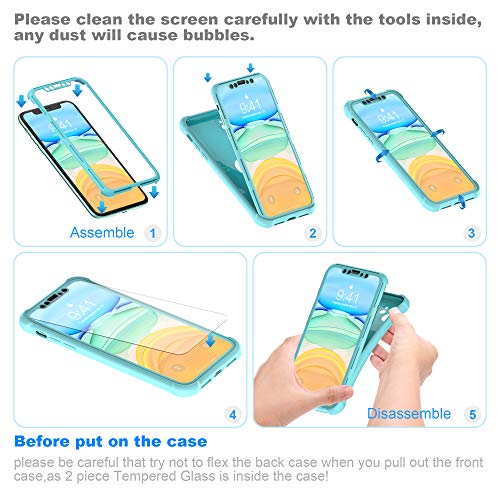 ORETECH Funda iPhone 11, Carcasa iPhone 11 con [ 2 x Protector de Pantalla de Vidrio Cristal Templado] 360° Carcasa Silicona Ligera Delgado PC TPU Bumper Rubber Caso para iPhone 11 Case 6.1''- Verde