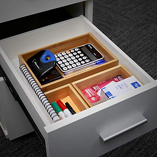 Organizador de cajones de bambú de 5 piezas | cajas de almacenamiento de madera duraderas | Tamaños surtidos | Versátil y configurable | M&W