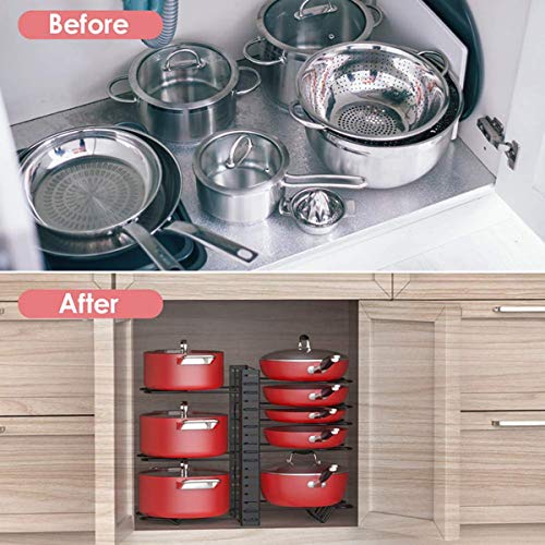 Organizador para ollas, 8 niveles desmontable, soporte ajustable para tapa de olla, 3 métodos de montaje, estante para utensilios de cocina, armario para encimera de cocina, armario