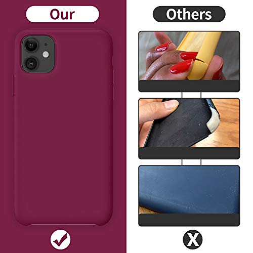 ORNARTO Funda Silicone Case para iPhone 11, Carcasa de Silicona Líquida Suave Antichoque Bumper para iPhone 11 (2019) 6,1 Pulgadas-Vino Rojo